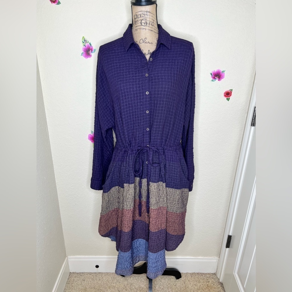 Free People Ray of Light High Low Long Sleeve Plum Combo Midi Dress Size M